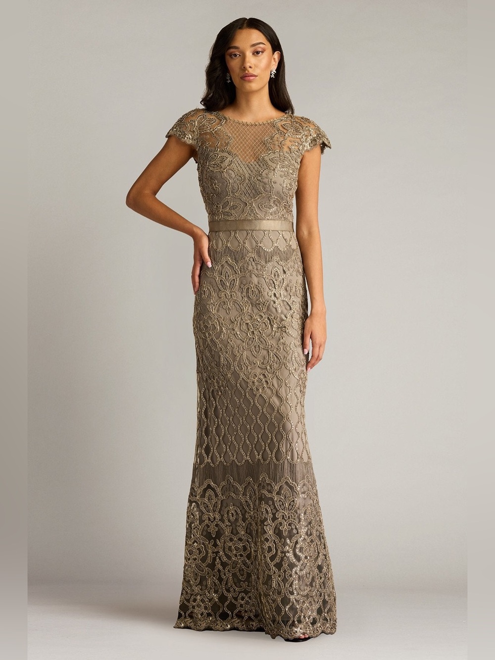 TADASHI SHOJI Miranda Sequin Embroidered Gown in Smoke Pearl 8